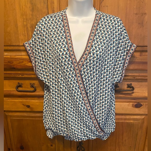 Max Studio Tops - Max Studio Teal Orange & White Geometric Print Cross Body Top blouse